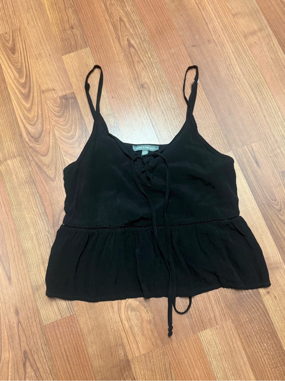 Black Lace-Up Peplum Cami Top - Women